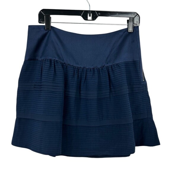Diane Von Furstenberg Womens Sz 8 Navy Blue 100% Silk Mini Skirt Tiered Lined T - Picture 1 of 9